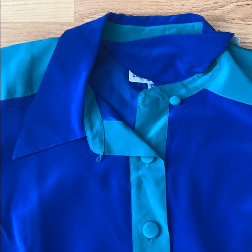 📍FINAL SALE📍Silk colorblock 💙💚Vintage - Picture 5 of 16